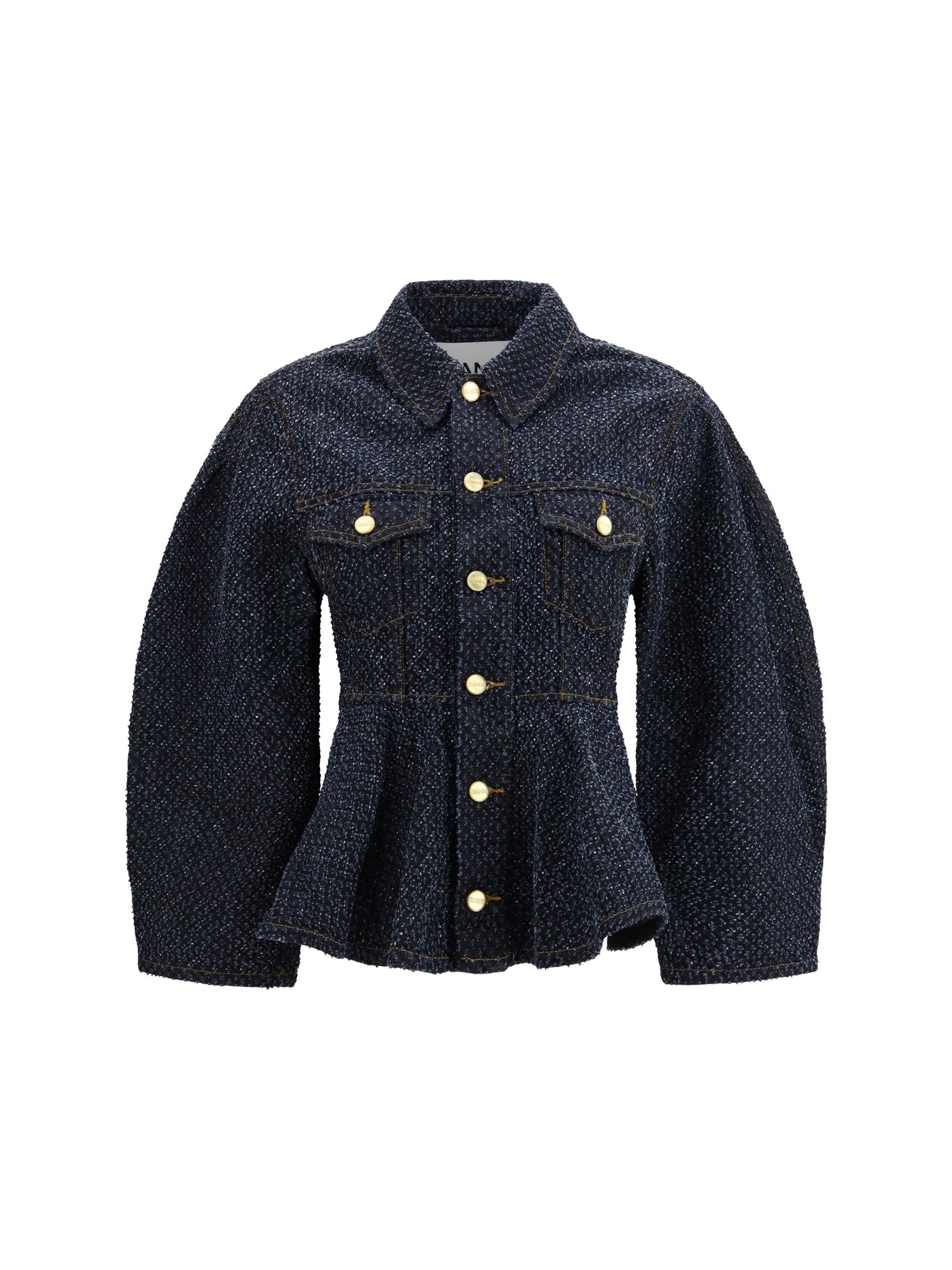 GANNI 36 tweed denim peplum jacket