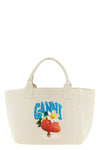 medium shopping bag in woven cotton canvas