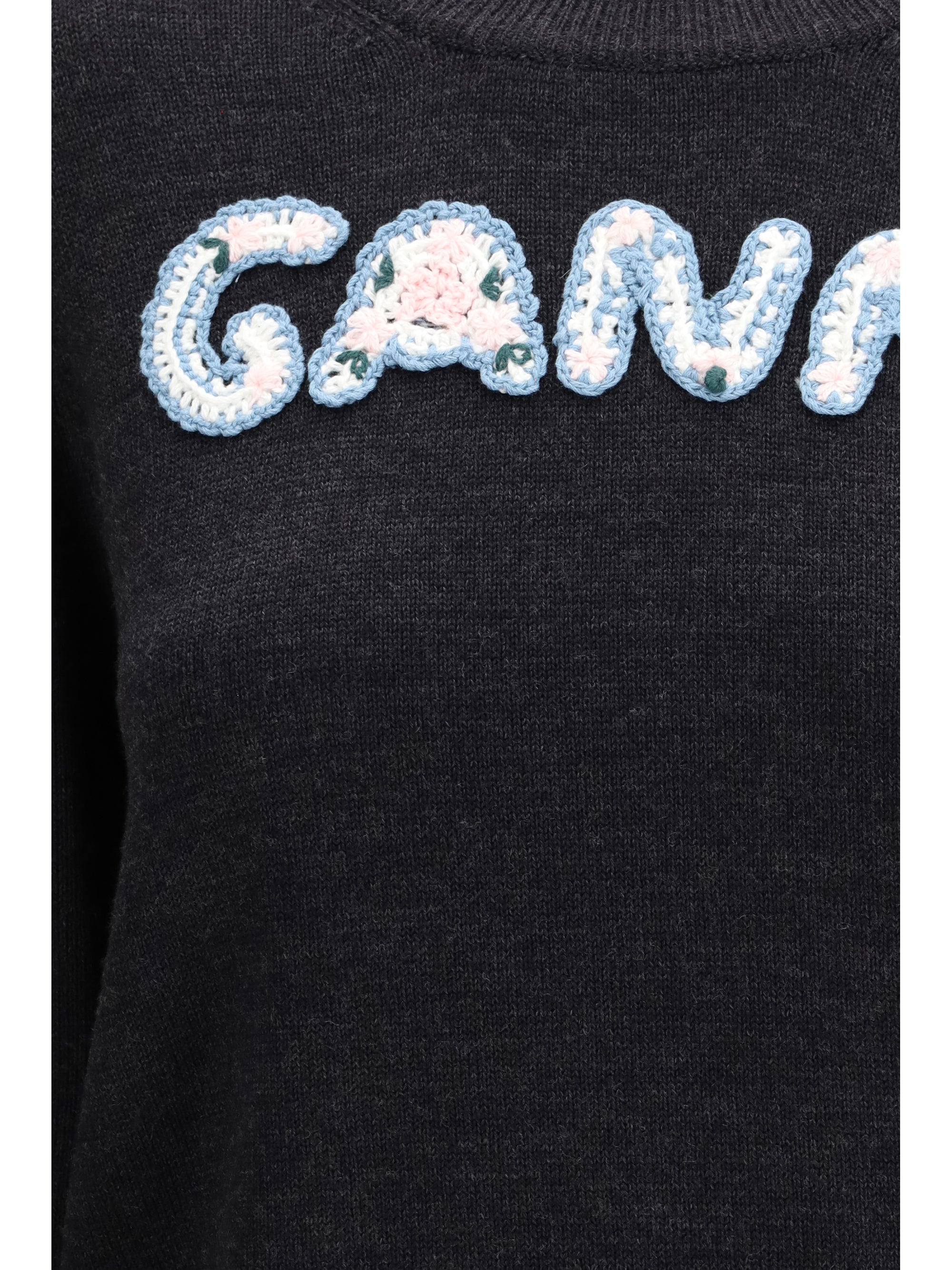 crochet appliqué merino sweater