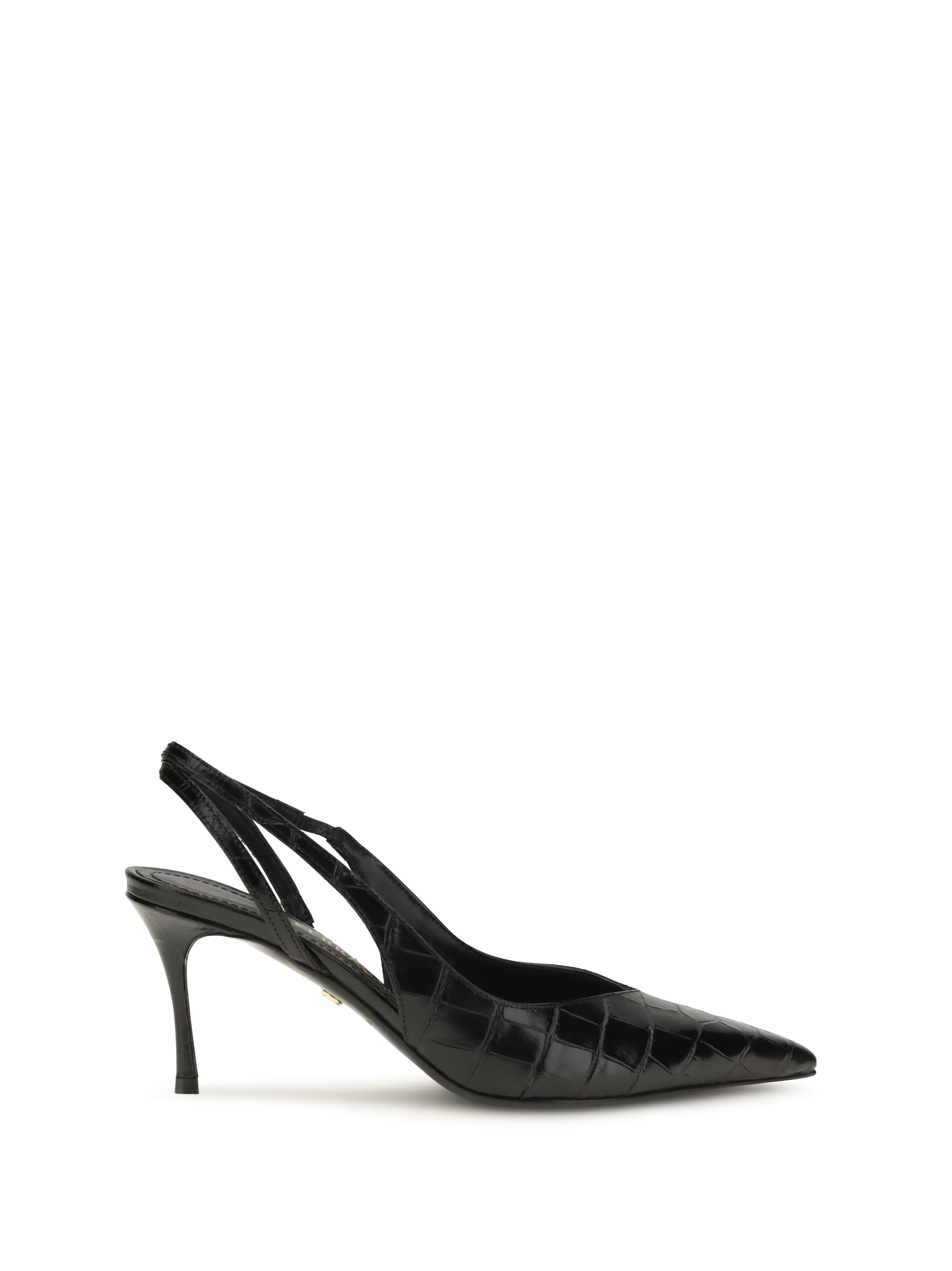 crocodile-effect leather slingback pumps
