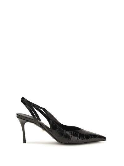 crocodile-effect leather slingback pumps
