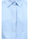 short-sleeve shirt in striped viscose and linen canvas
