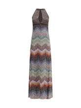 MISSONI 38 long halter-neck dress in greek zigzag knit with sequins