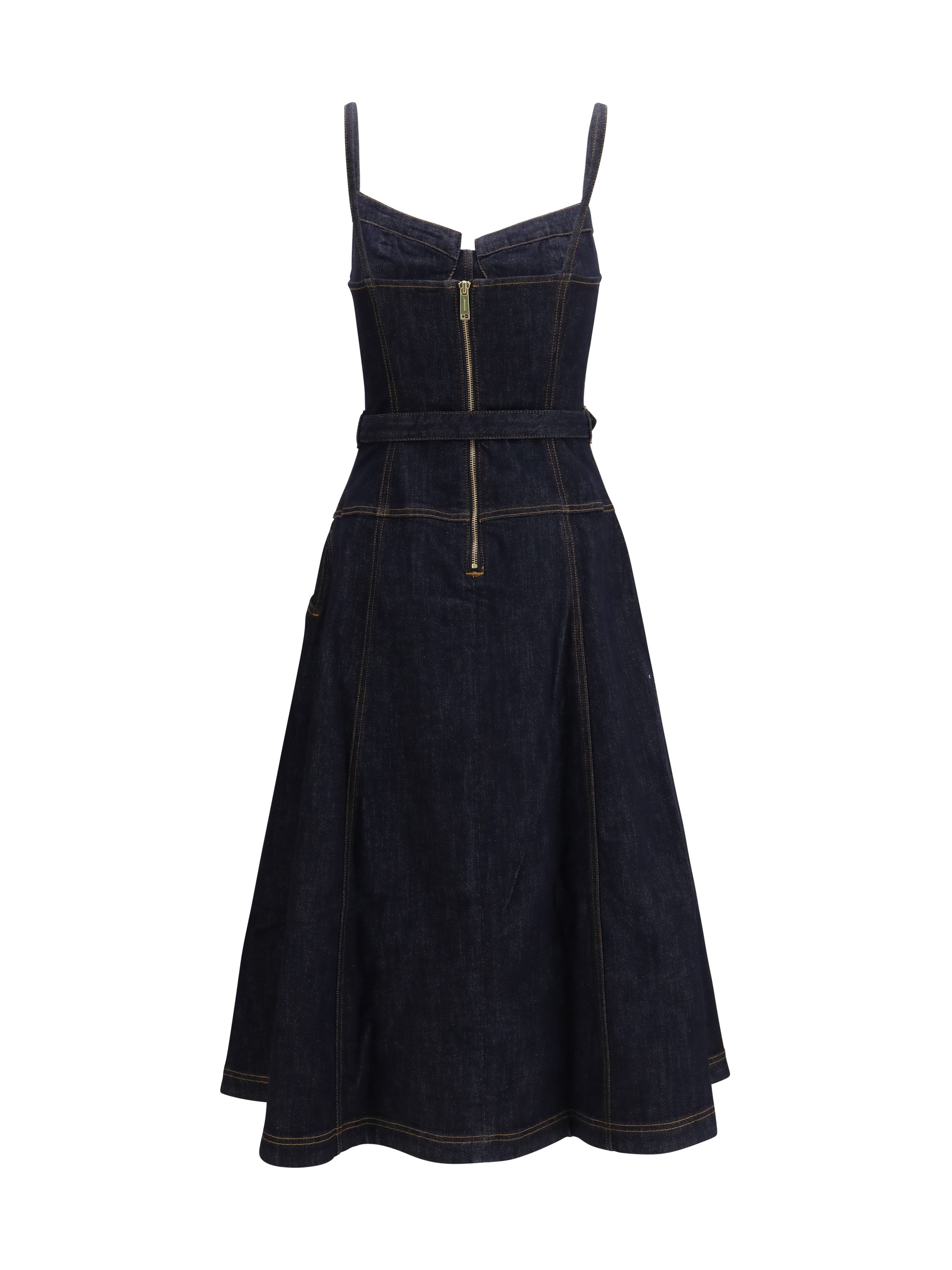 denim flared midi dress