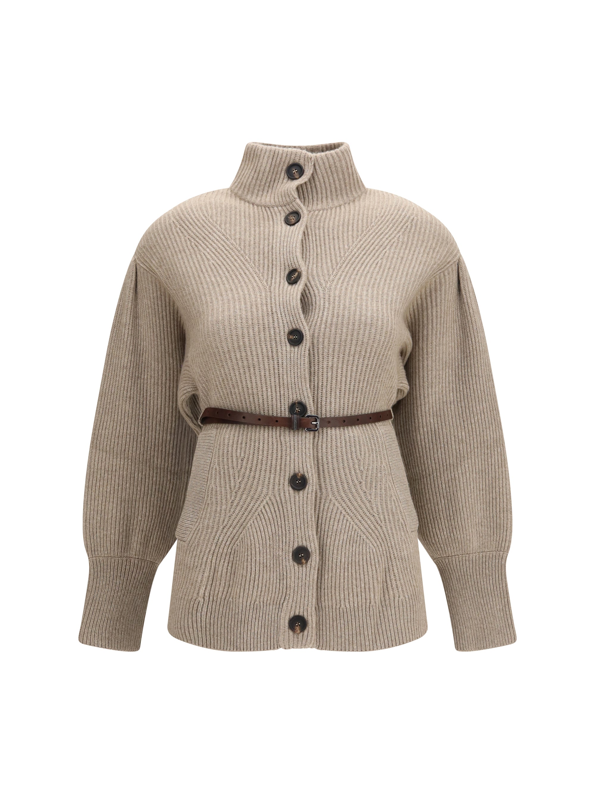 high neck cardigan with belt