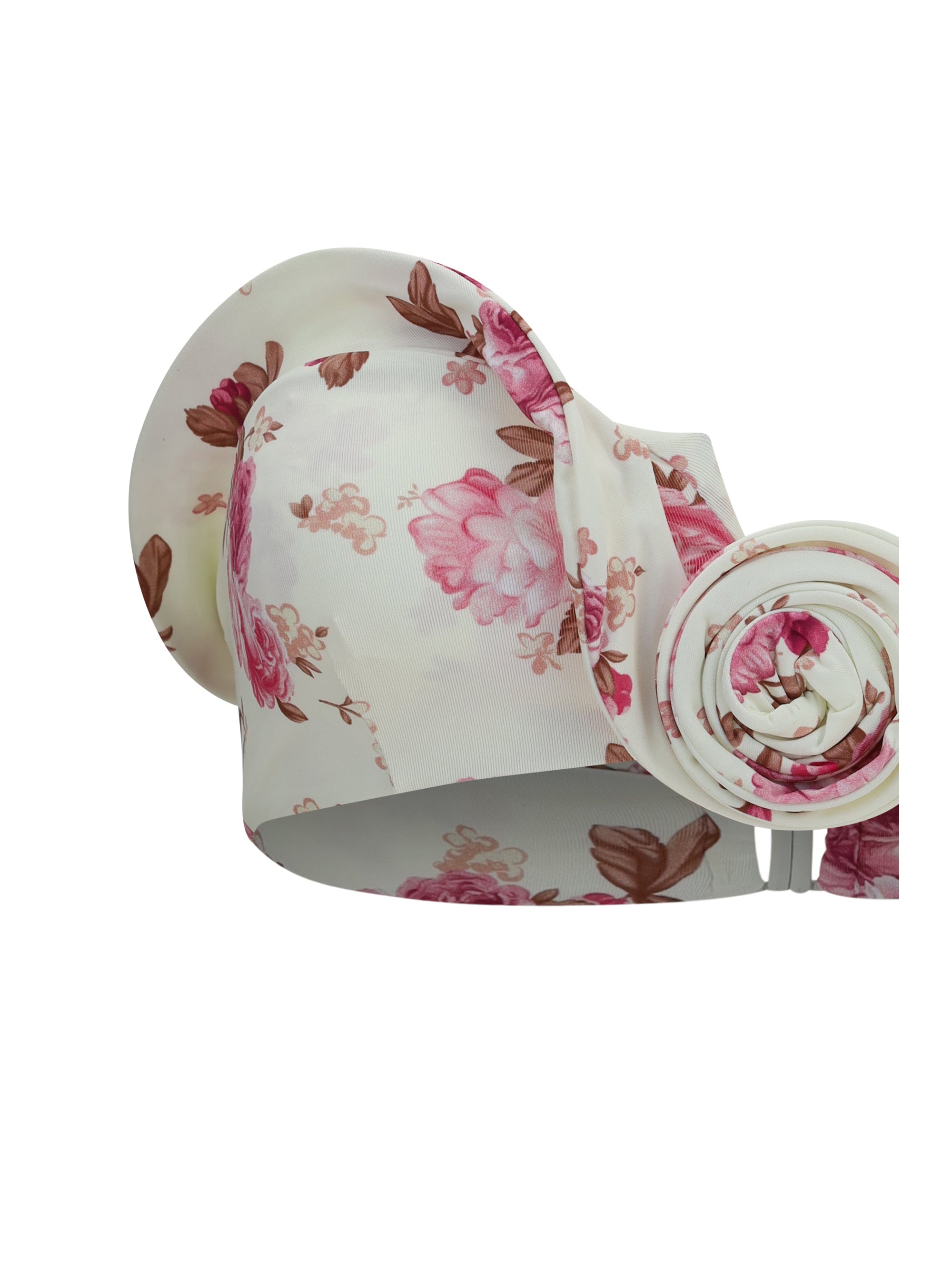 sculptural floral-print bandeau swim top