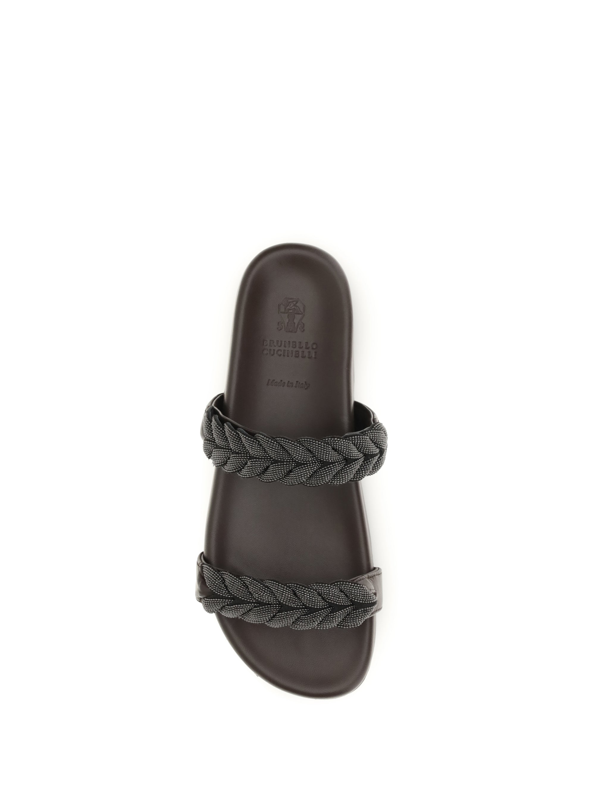 leather sandals with precious braided straps