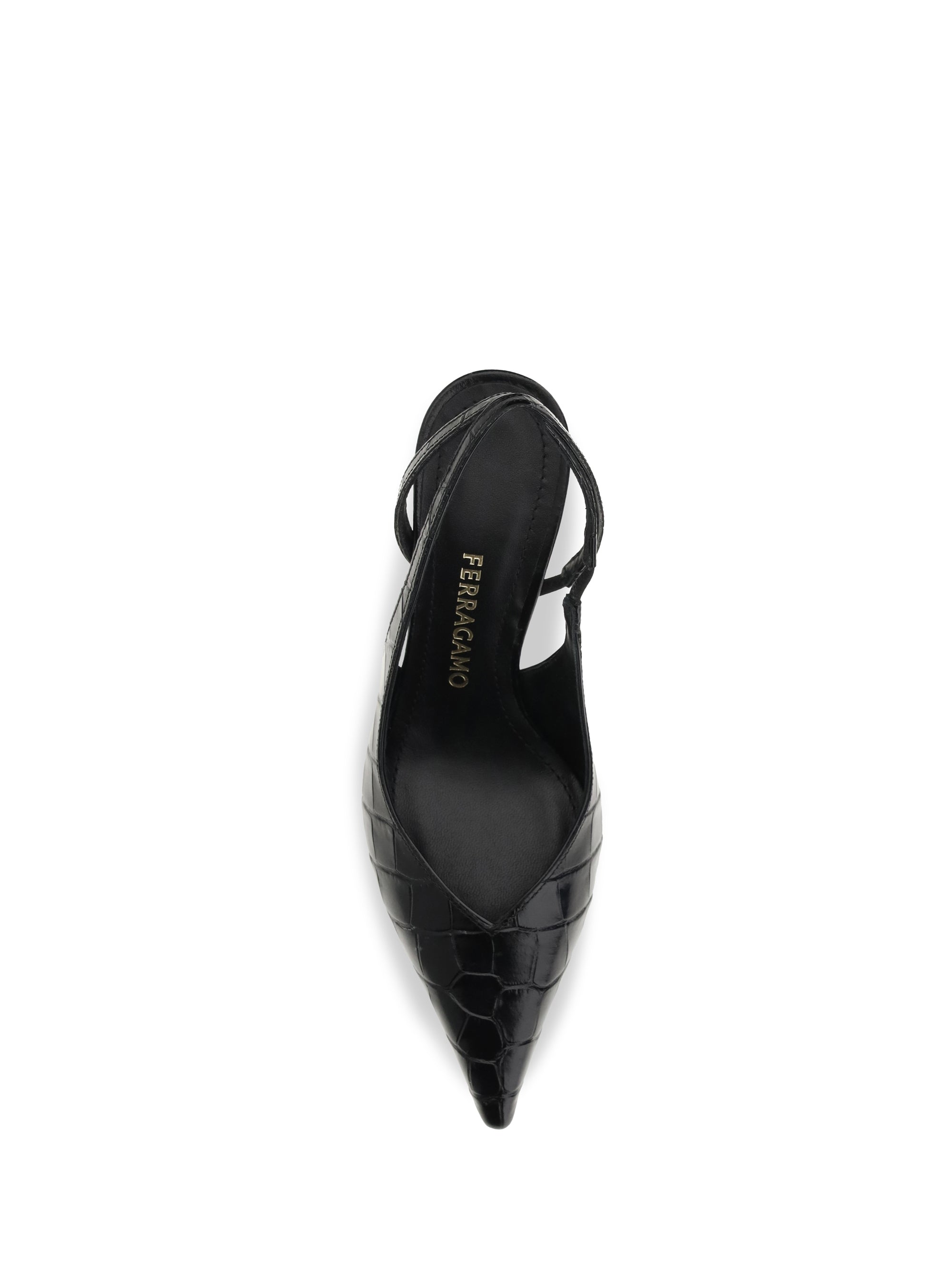 crocodile-effect leather slingback pumps