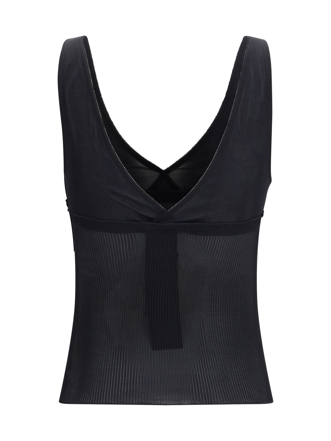 SAINT LAURENT L ribbed silk jersey lace-trim tank top