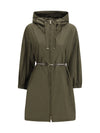 belted hooded raincoat