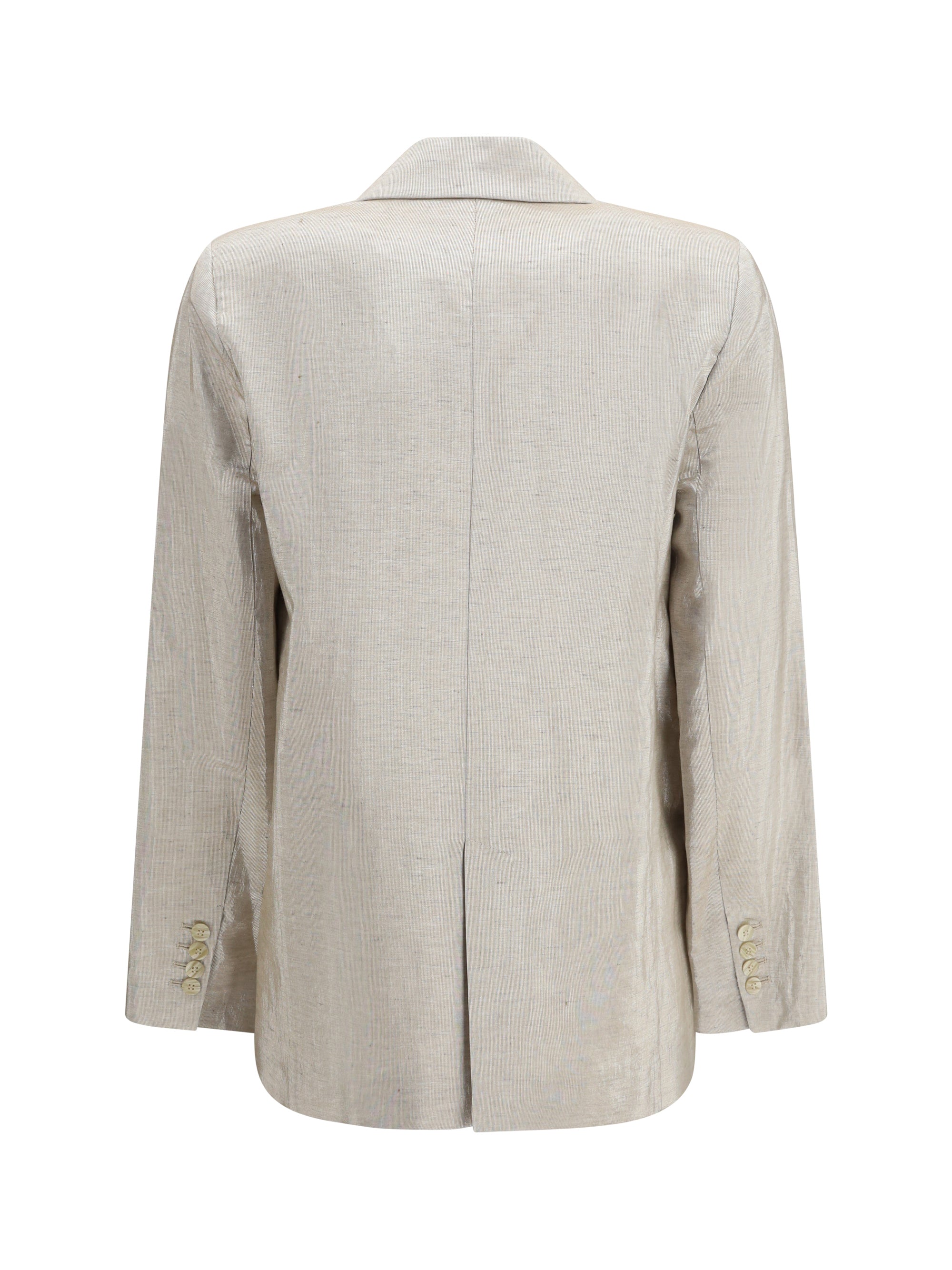 double-breasted jacket in linen and lurex with jewel buttons