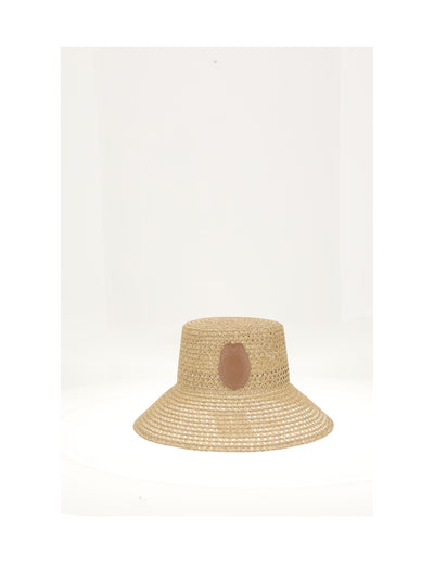 hat teddy d straw medallion patch