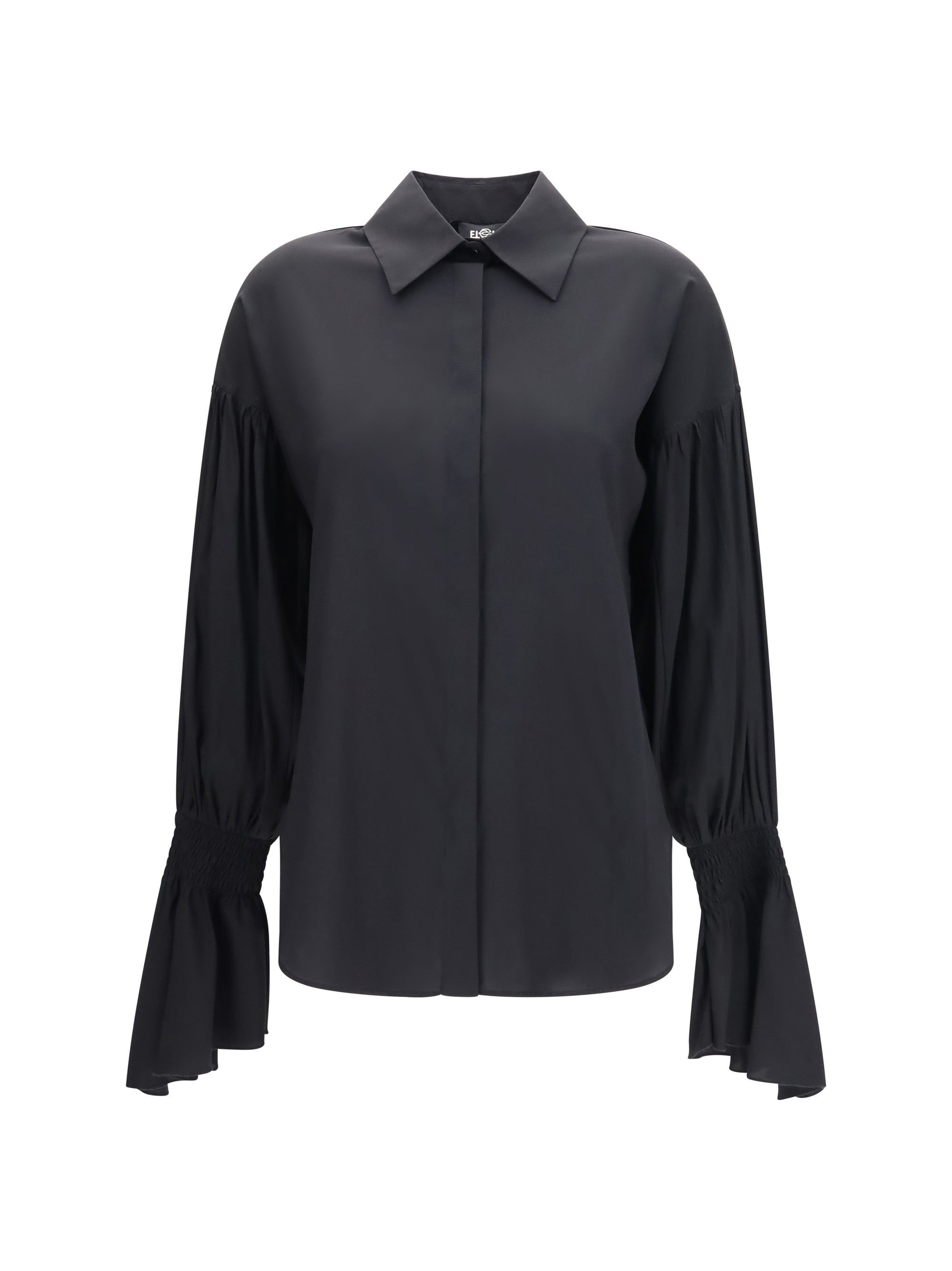 silk-blend shirt with bell sleeves