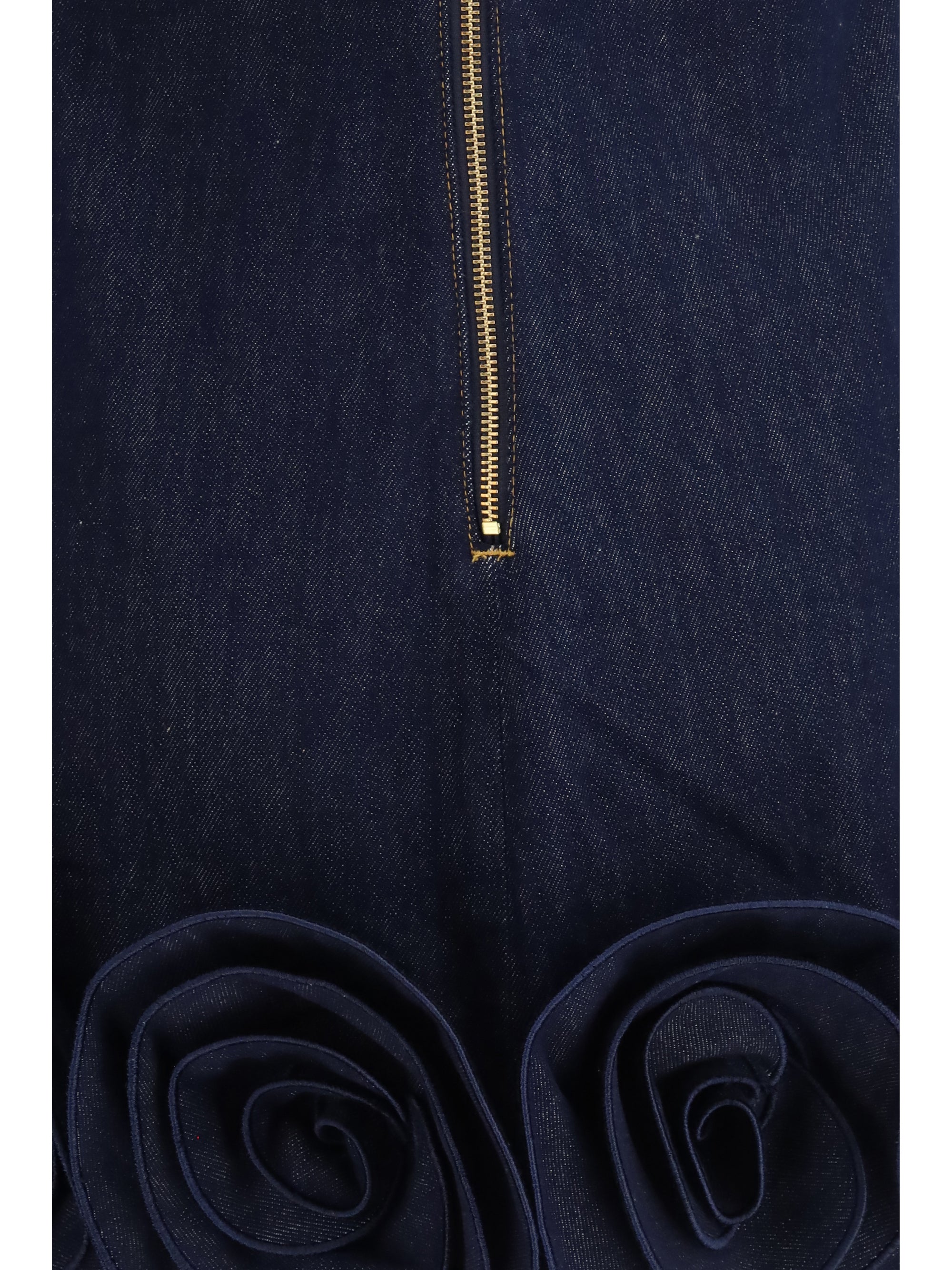 denim 3d flower mini dress