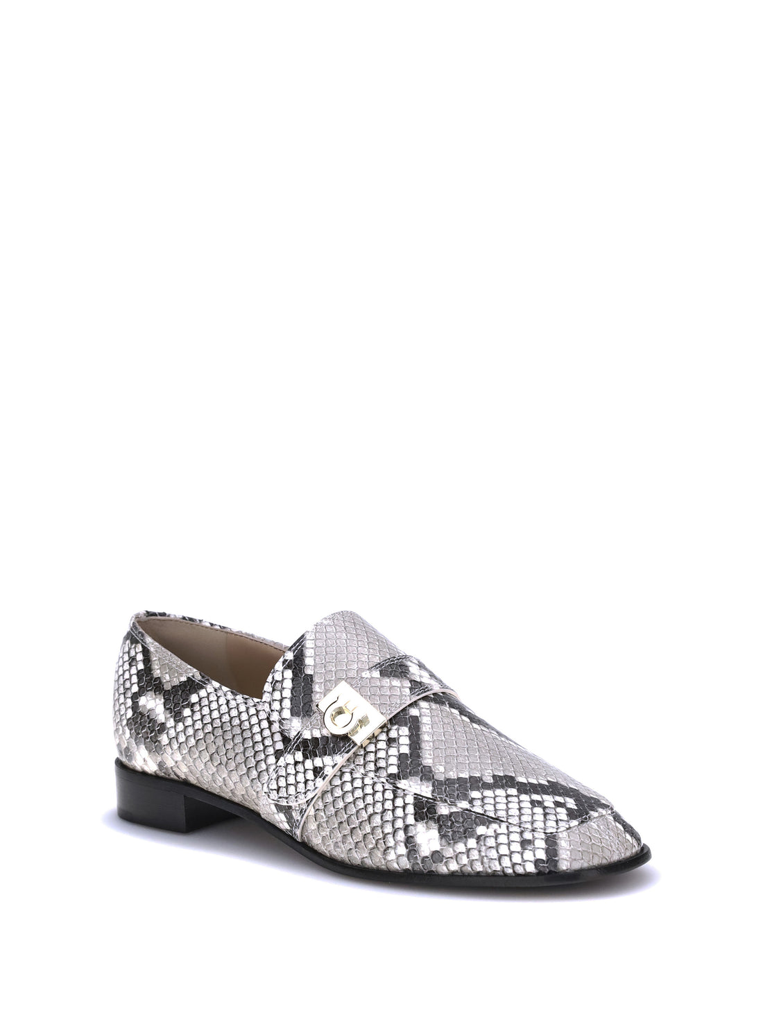 FERRAGAMO 5.5 python print leather loafers