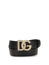leather belt with crystal dg logo