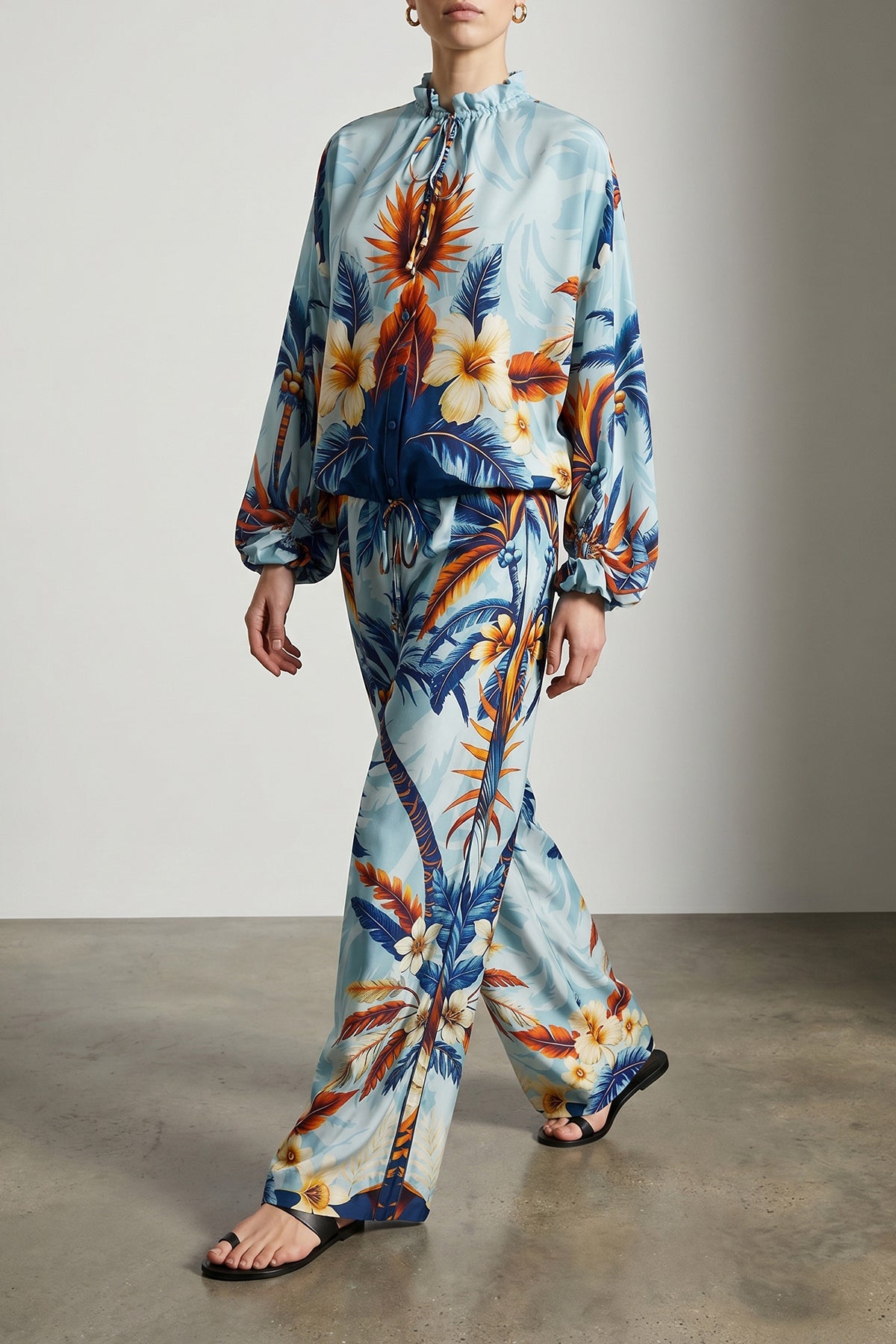 all over palm bouquet archilo crepe de chine silk shirt