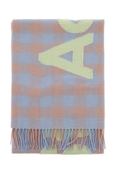 "checked scarf with logo pattern"