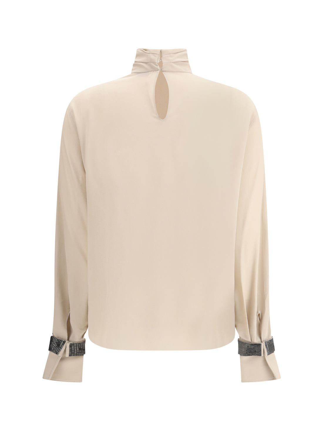 BRUNELLO CUCINELLI S silk turtleneck blouse with precious bracelets