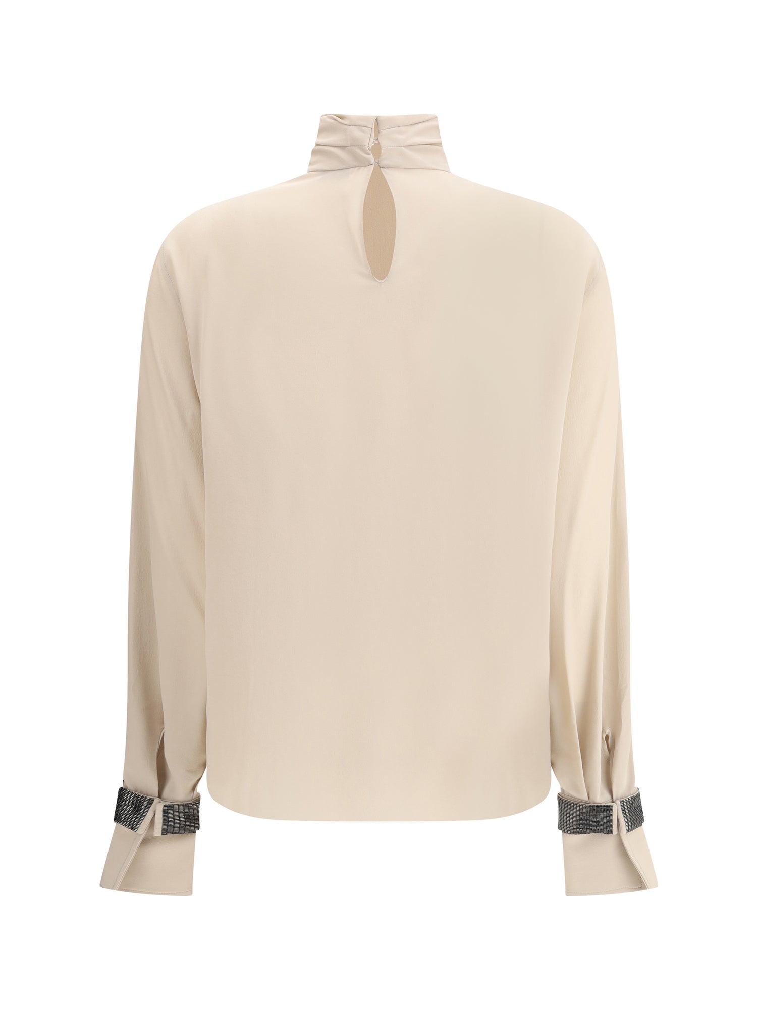 BRUNELLO CUCINELLI S silk turtleneck blouse with precious bracelets