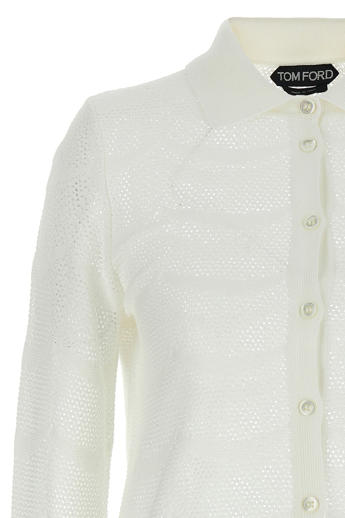 cardigan in cotton blend and openwork silk crocheted