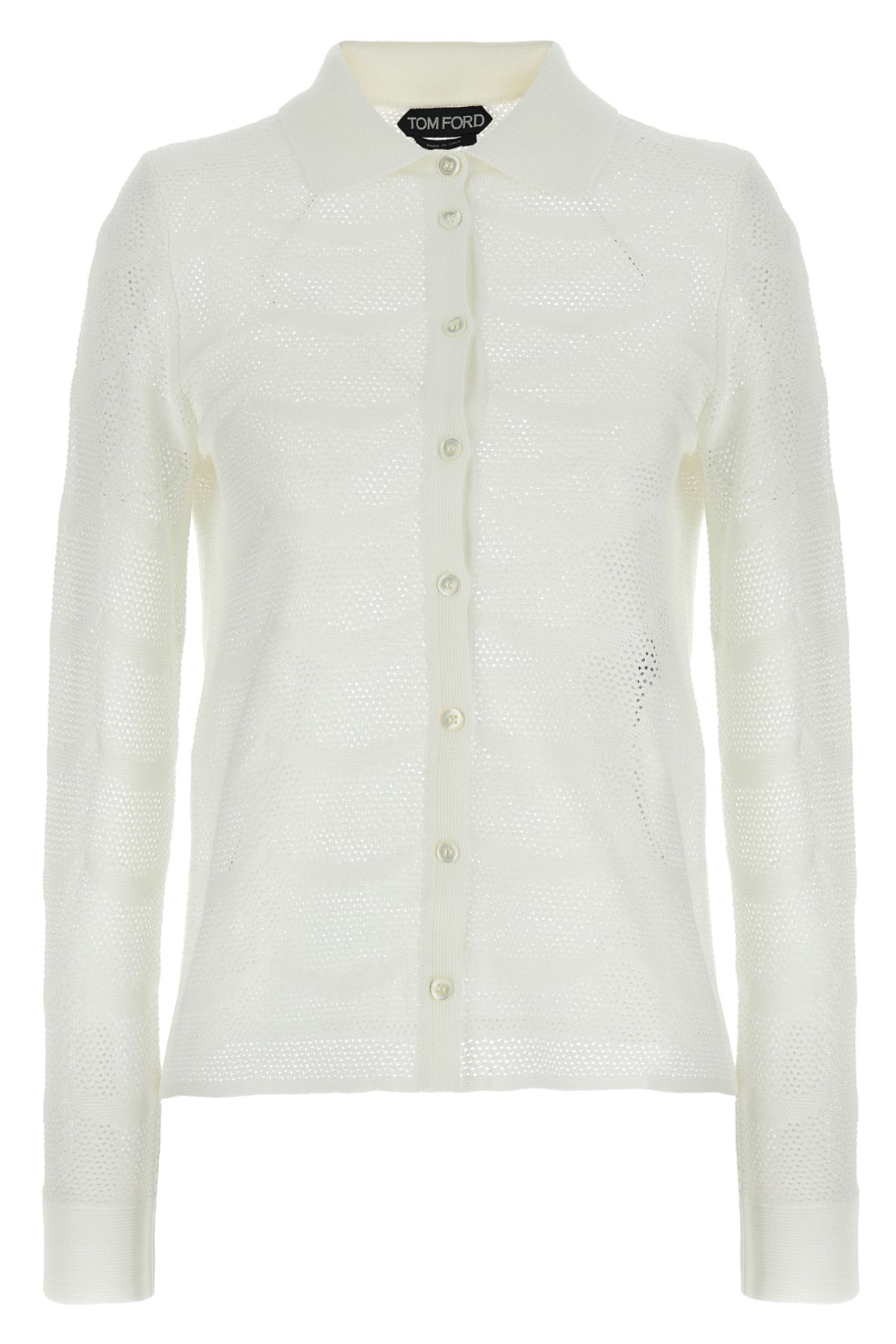 cardigan in cotton blend and openwork silk crocheted