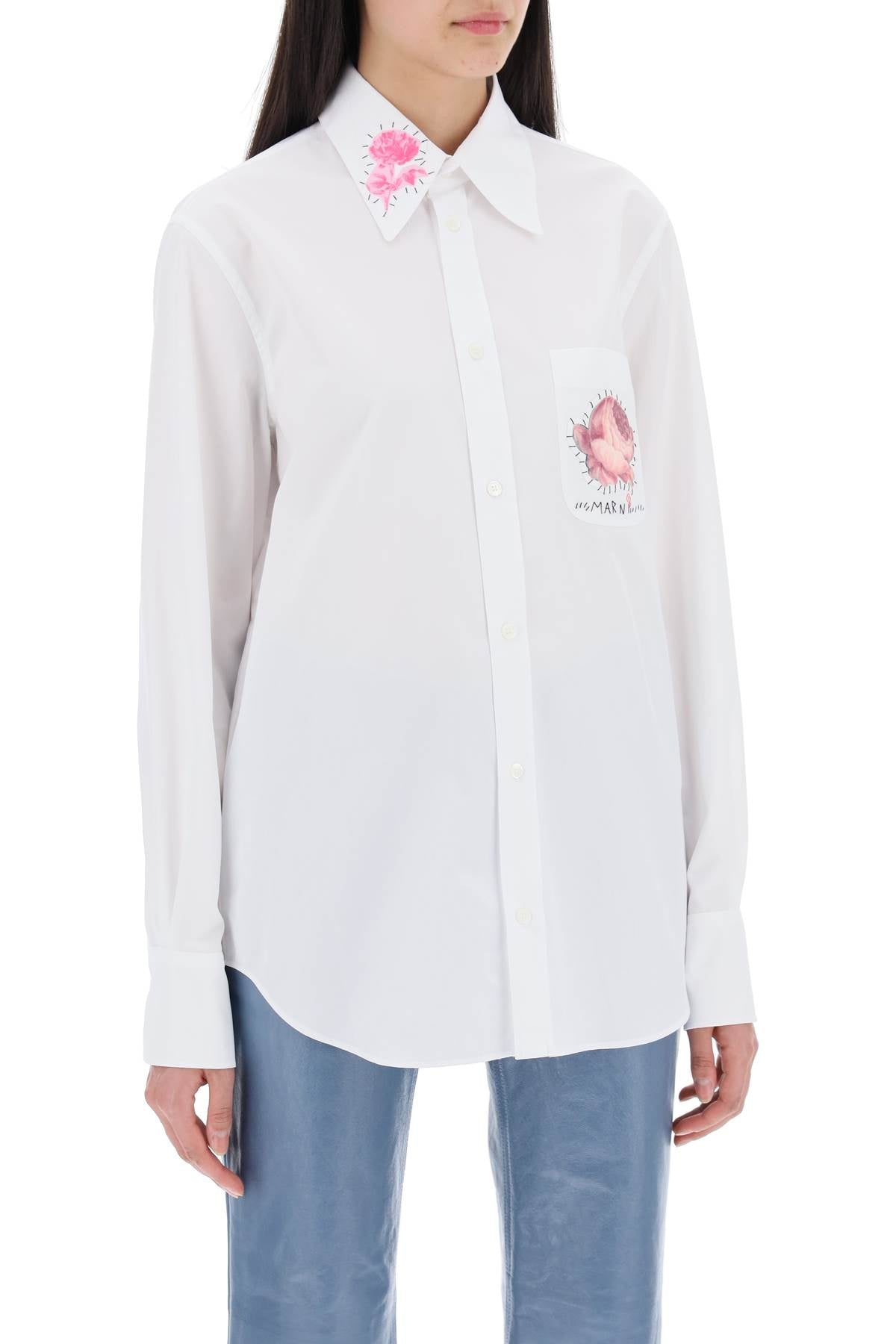 &quot;shirt with flower print patch and embroidered logo