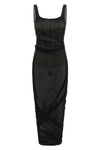 the attico midi dress redefines the silhouette through a sophisticated play of t