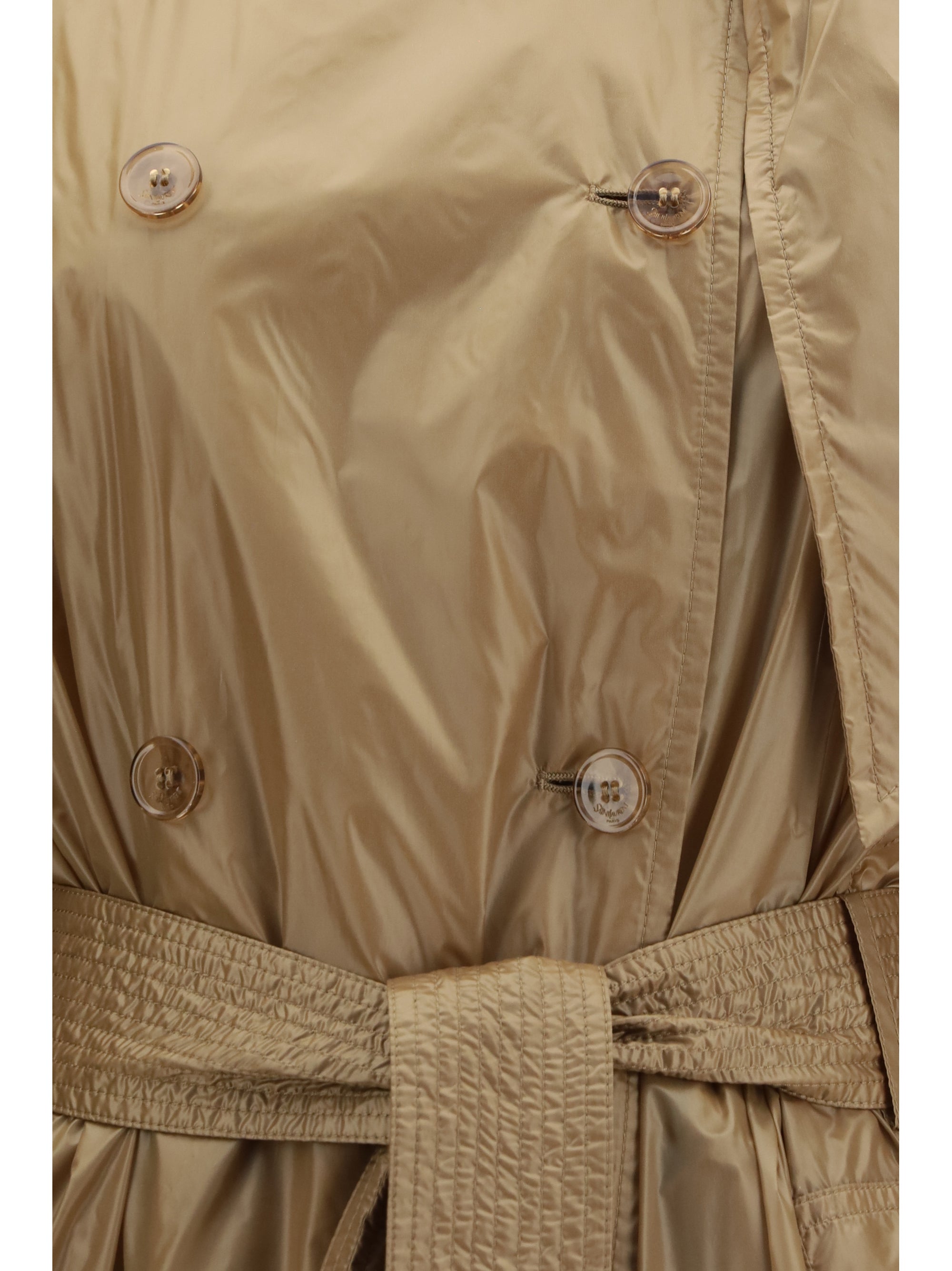 translucent technical fabric trench with lavallière collar