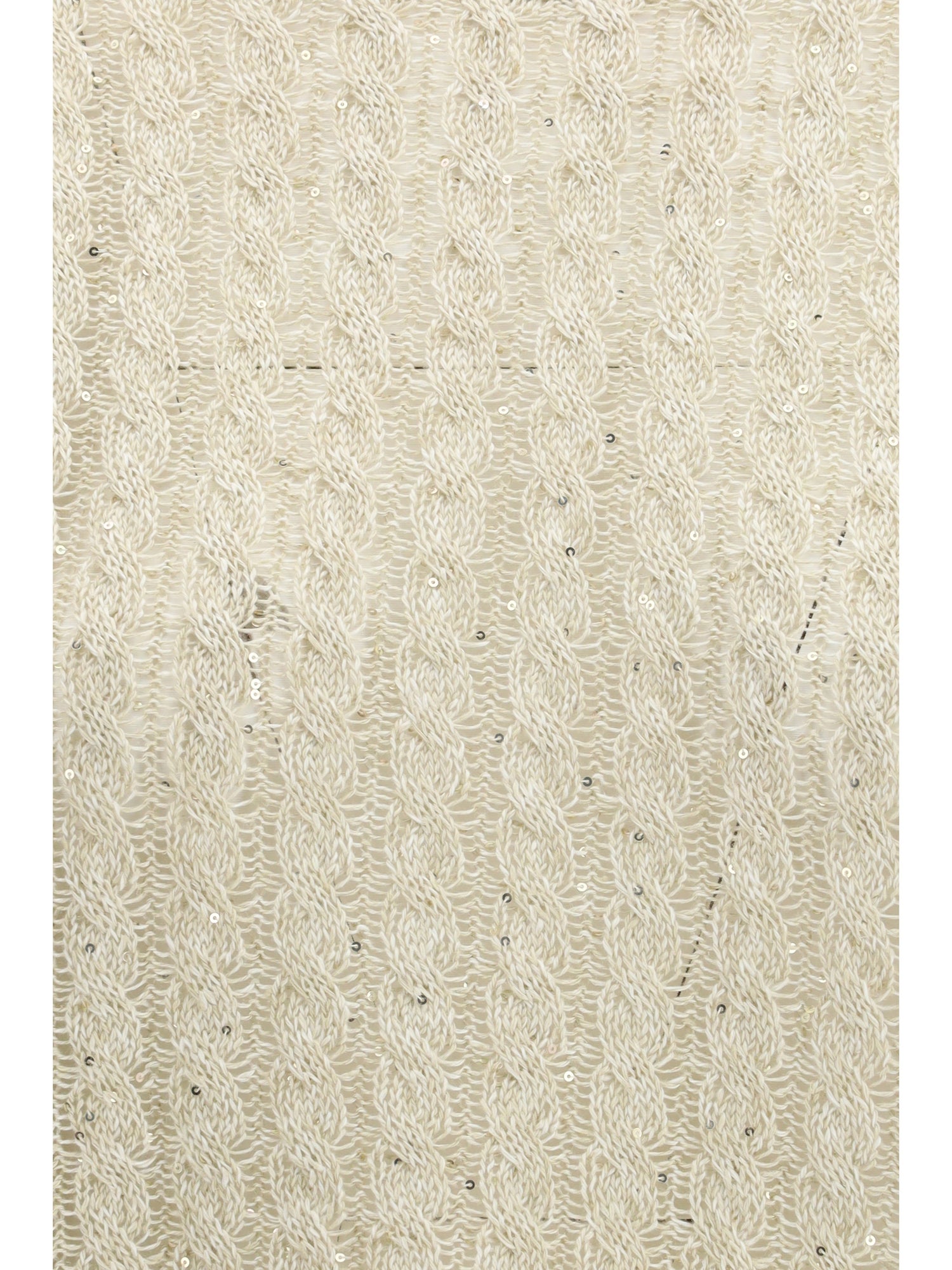 BRUNELLO CUCINELLI M dazzling cable linen sweater with openwork ribbing 