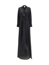 criss cross polka-dot silk crepe de chine long dress