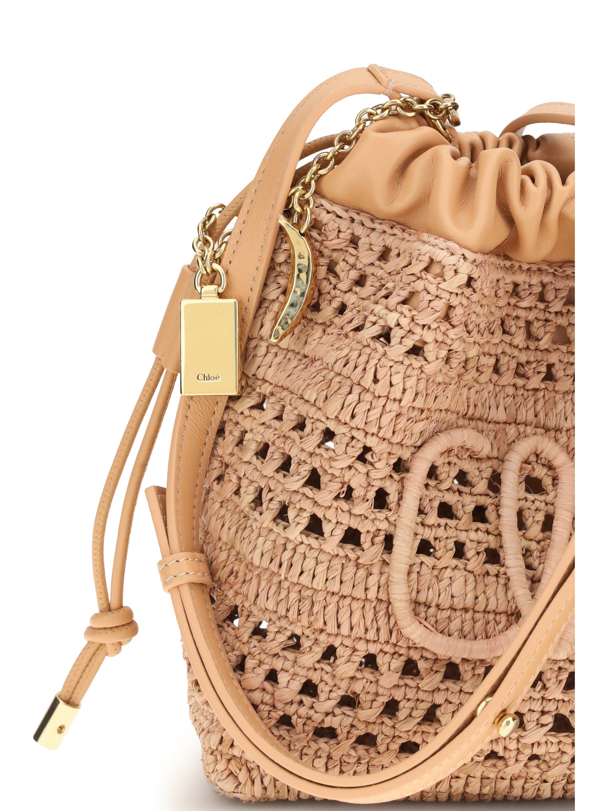 raffia drawstring shoulder bag