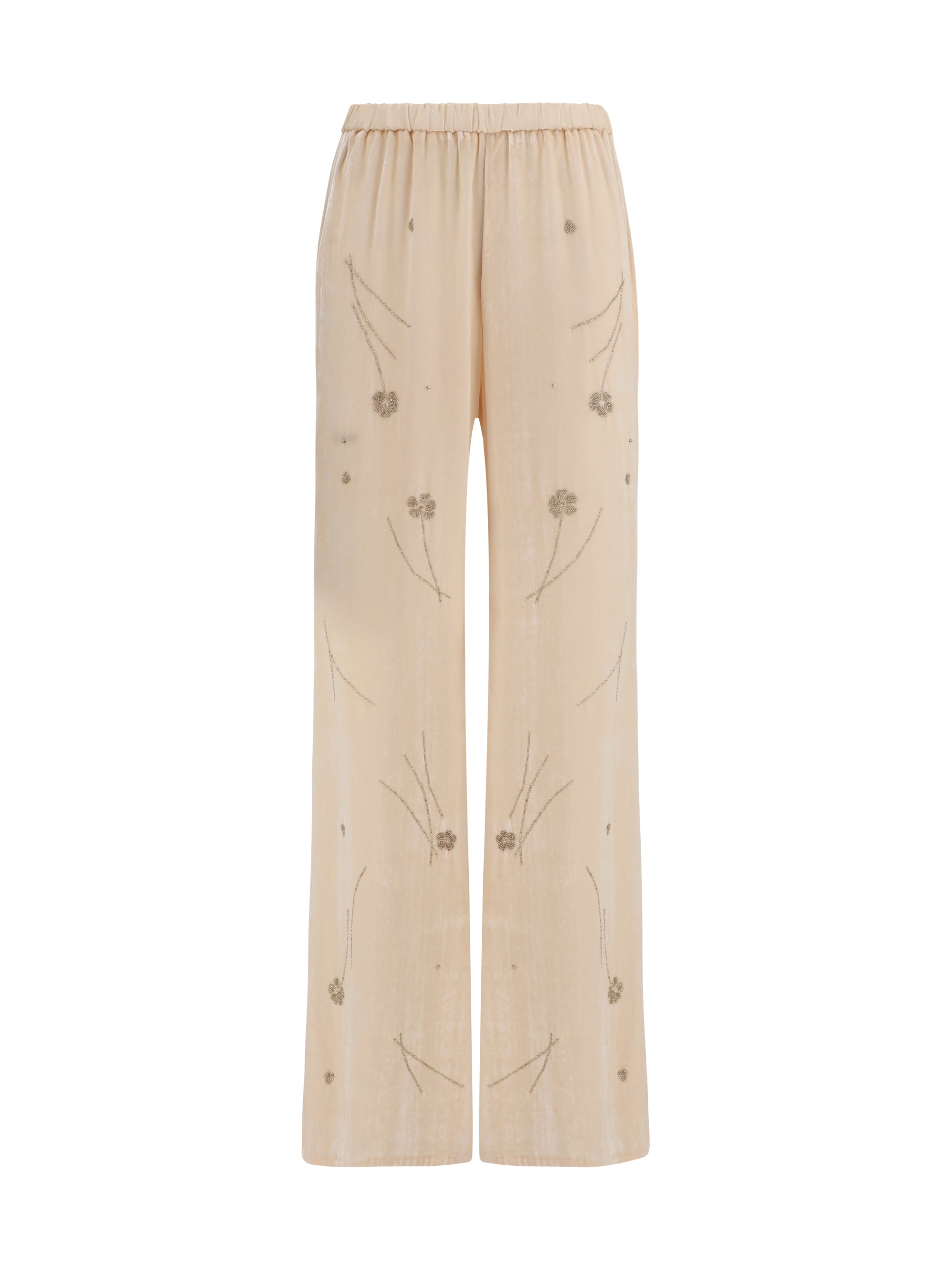 fleurs d’orient embroidered crushed velvet trousers