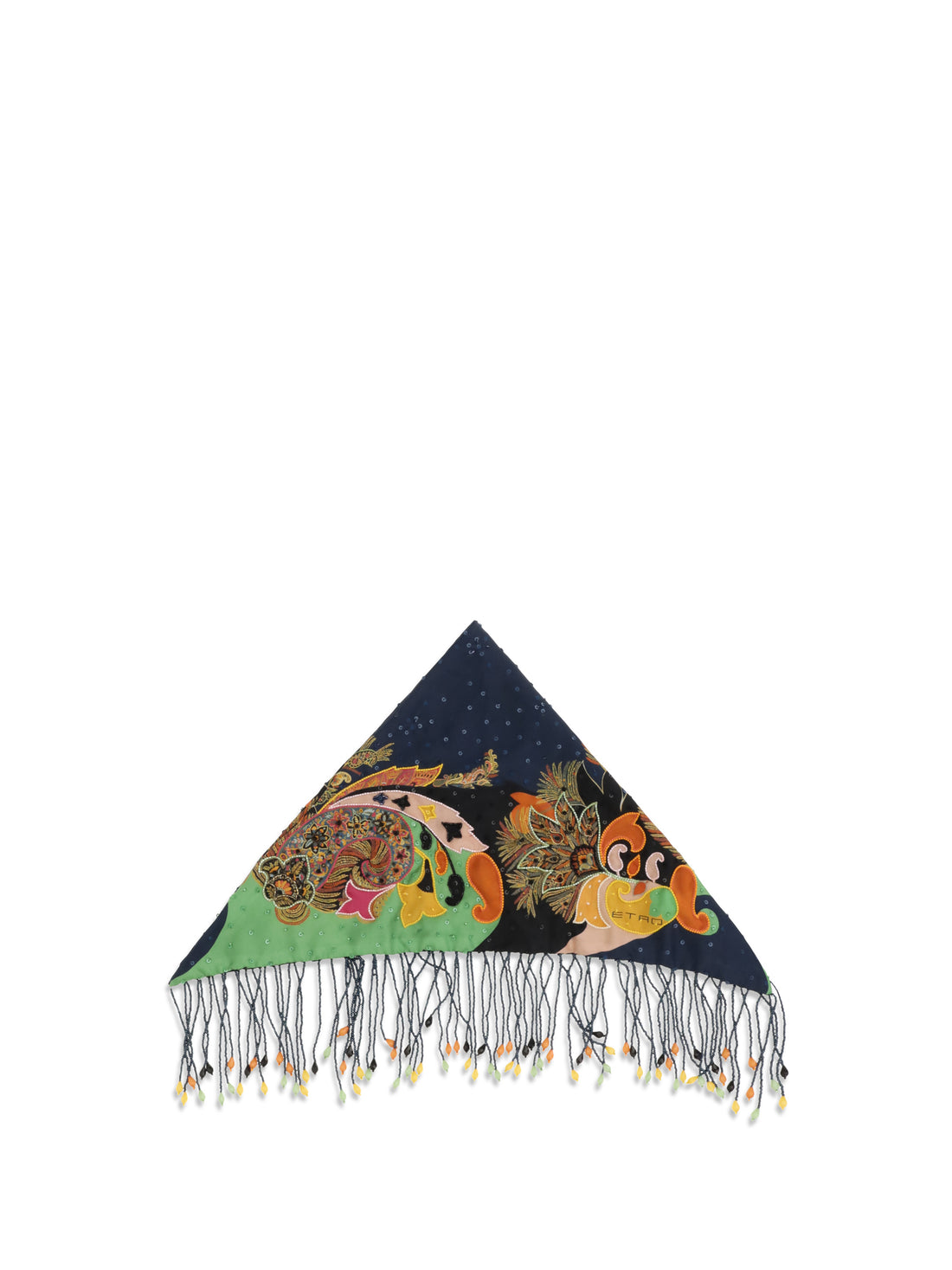 ETRO OS scarf in pure silk with fringes and beaded