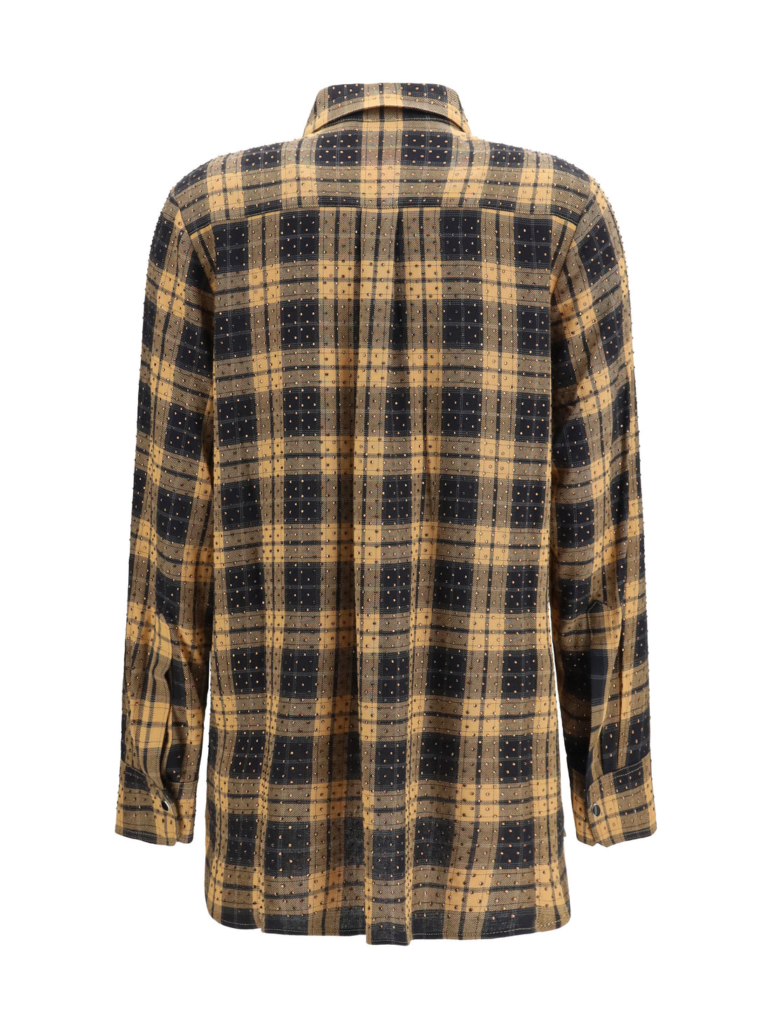 PINKO 40 barbellino check pattern shirt with all-over micro rhinestones