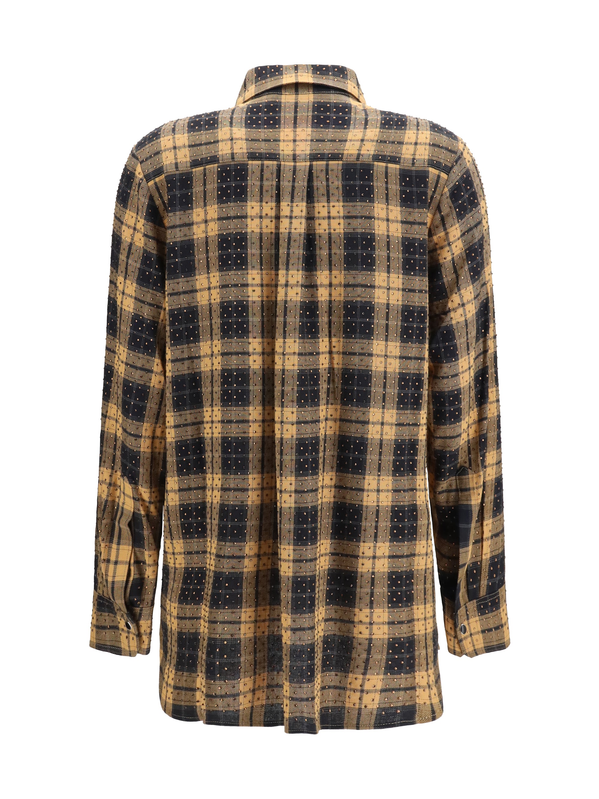 barbellino check pattern shirt with all-over micro rhinestones
