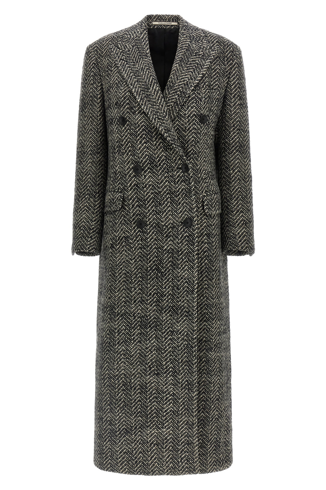 TAGLIATORE 46 extra long caitlyn double-breasted bouclé wool bouclé herringbone coat