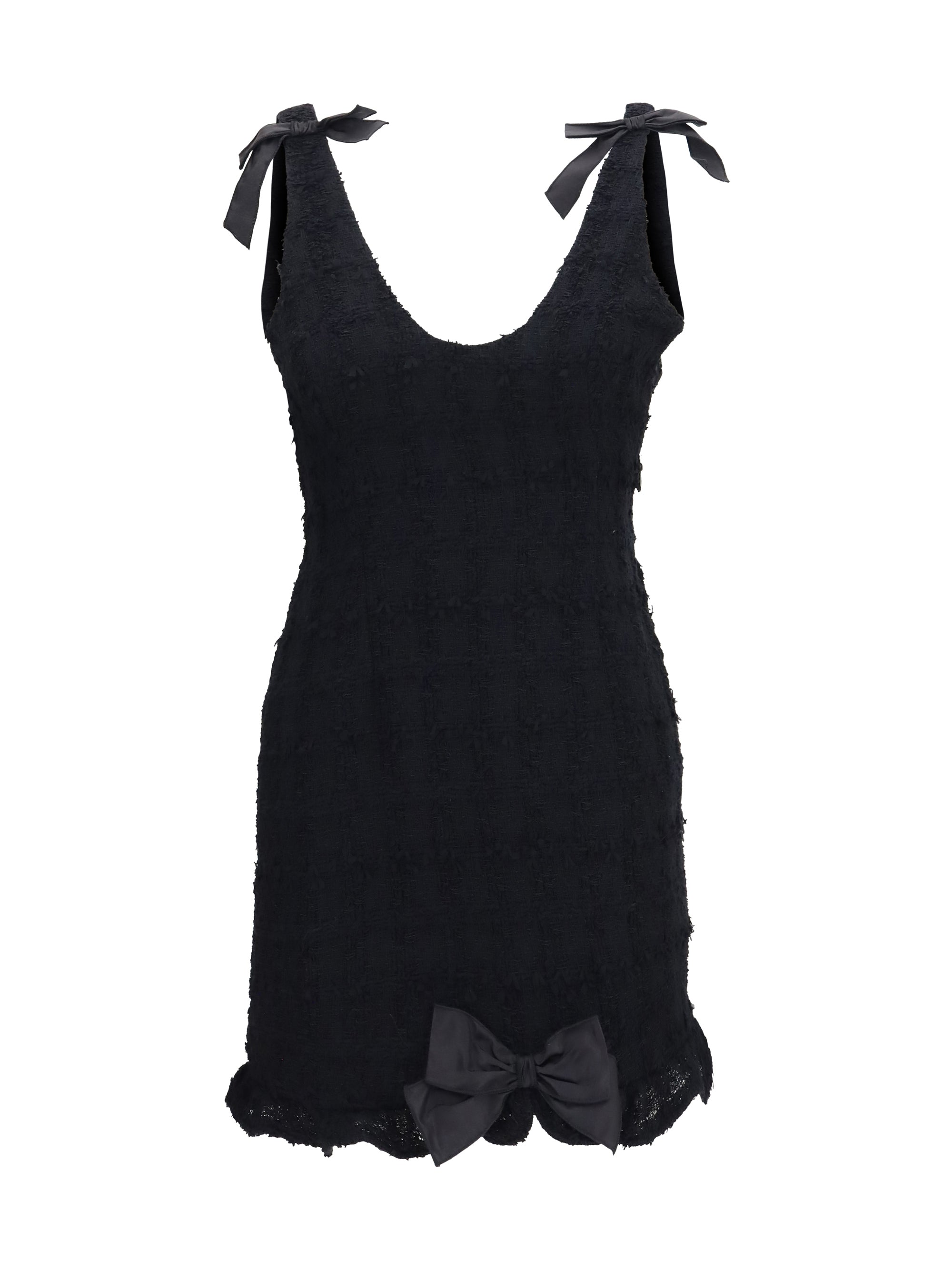 checked bouclé tweed mni dress with bows