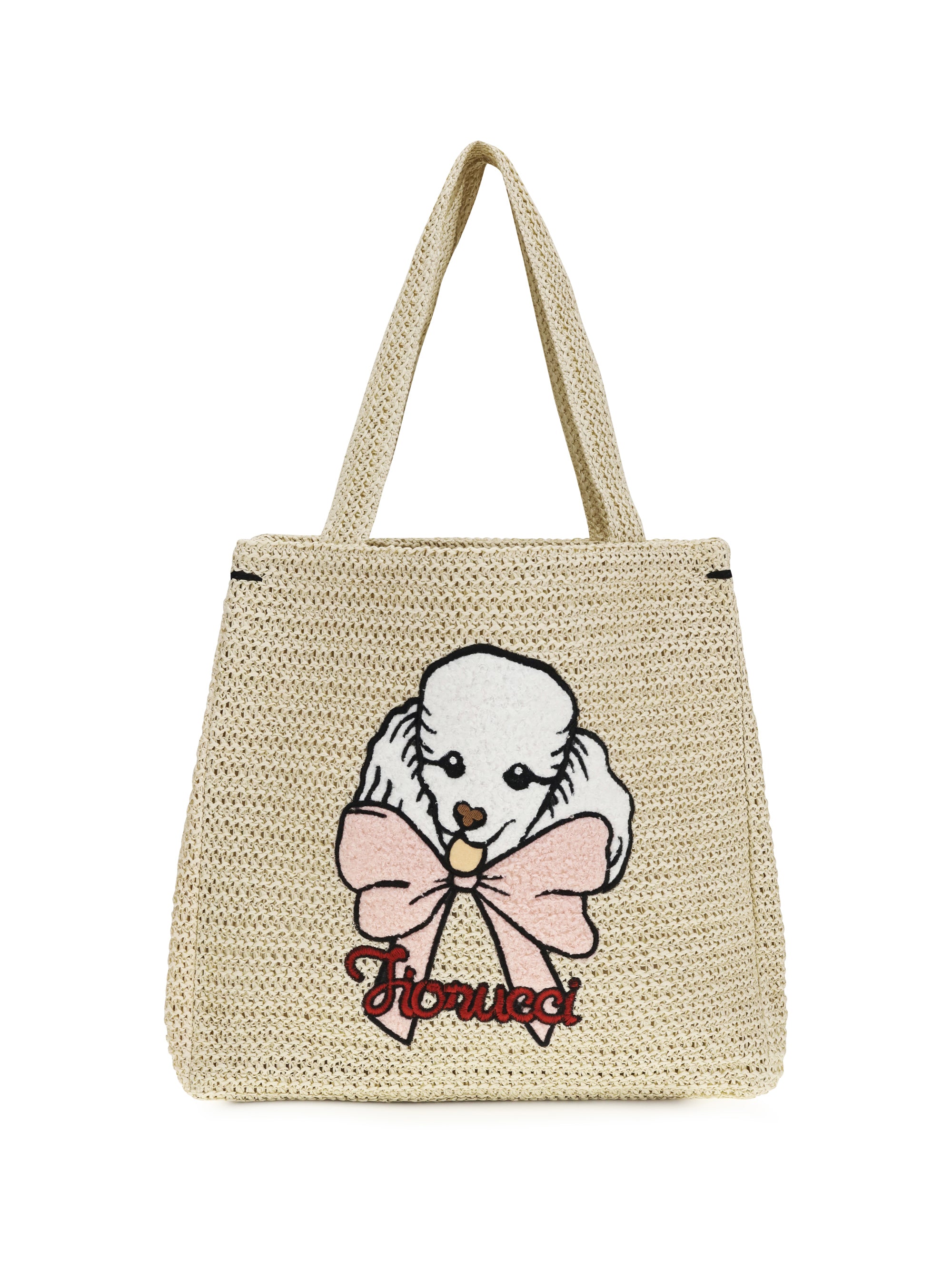 raffia tote bag with poodle