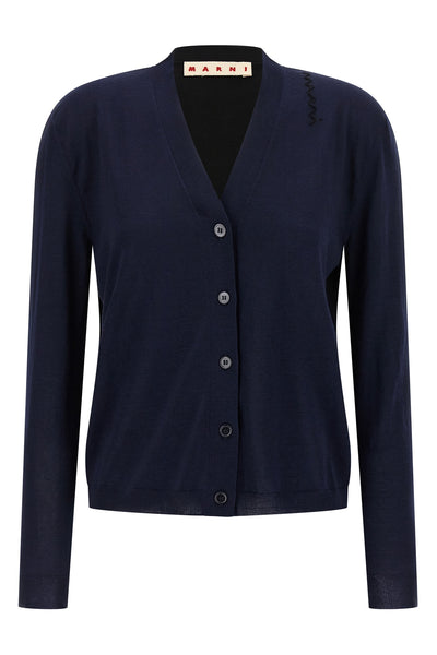 cardigan in two-tone wool and silk yarn