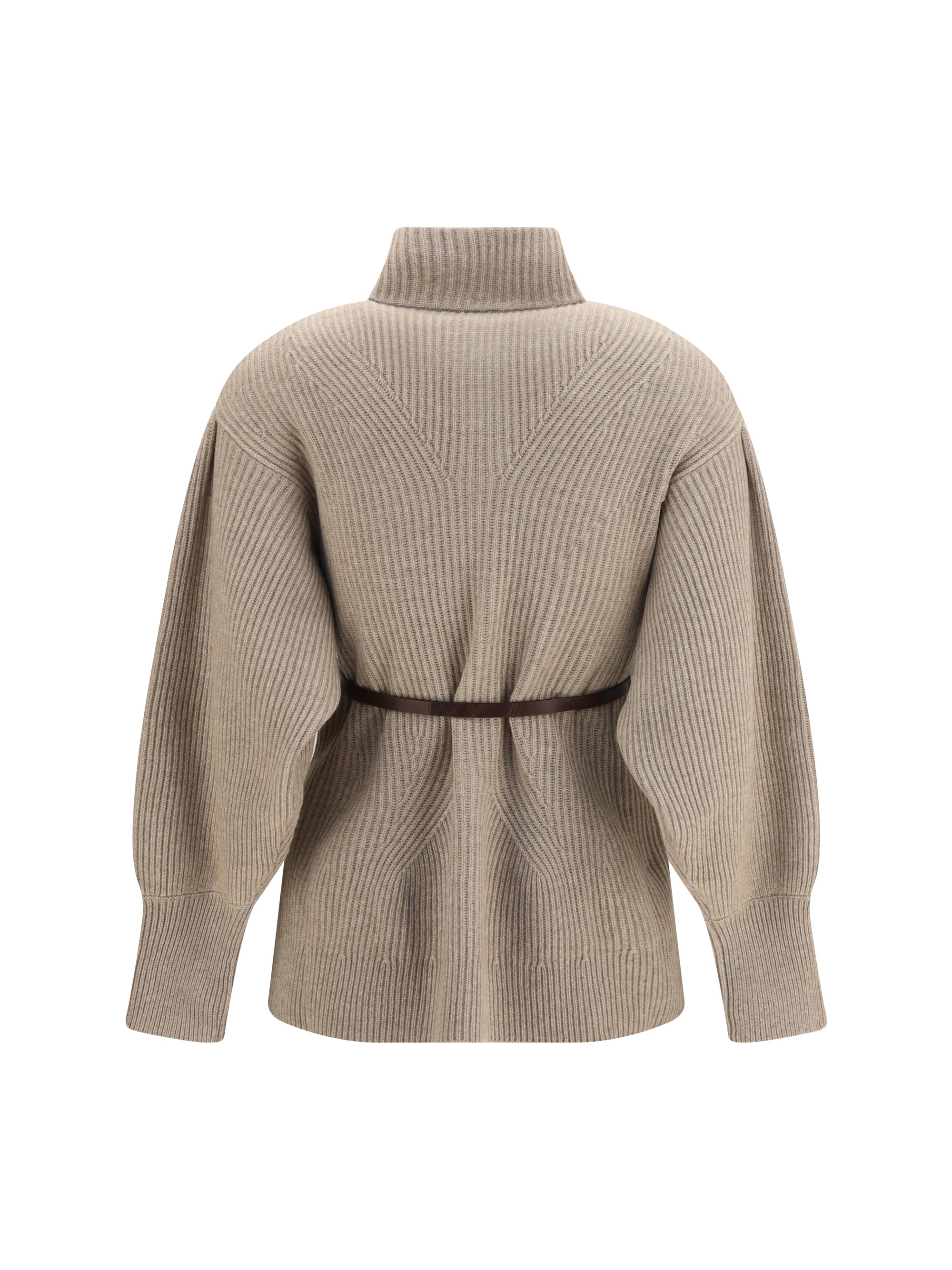 high neck cardigan with belt