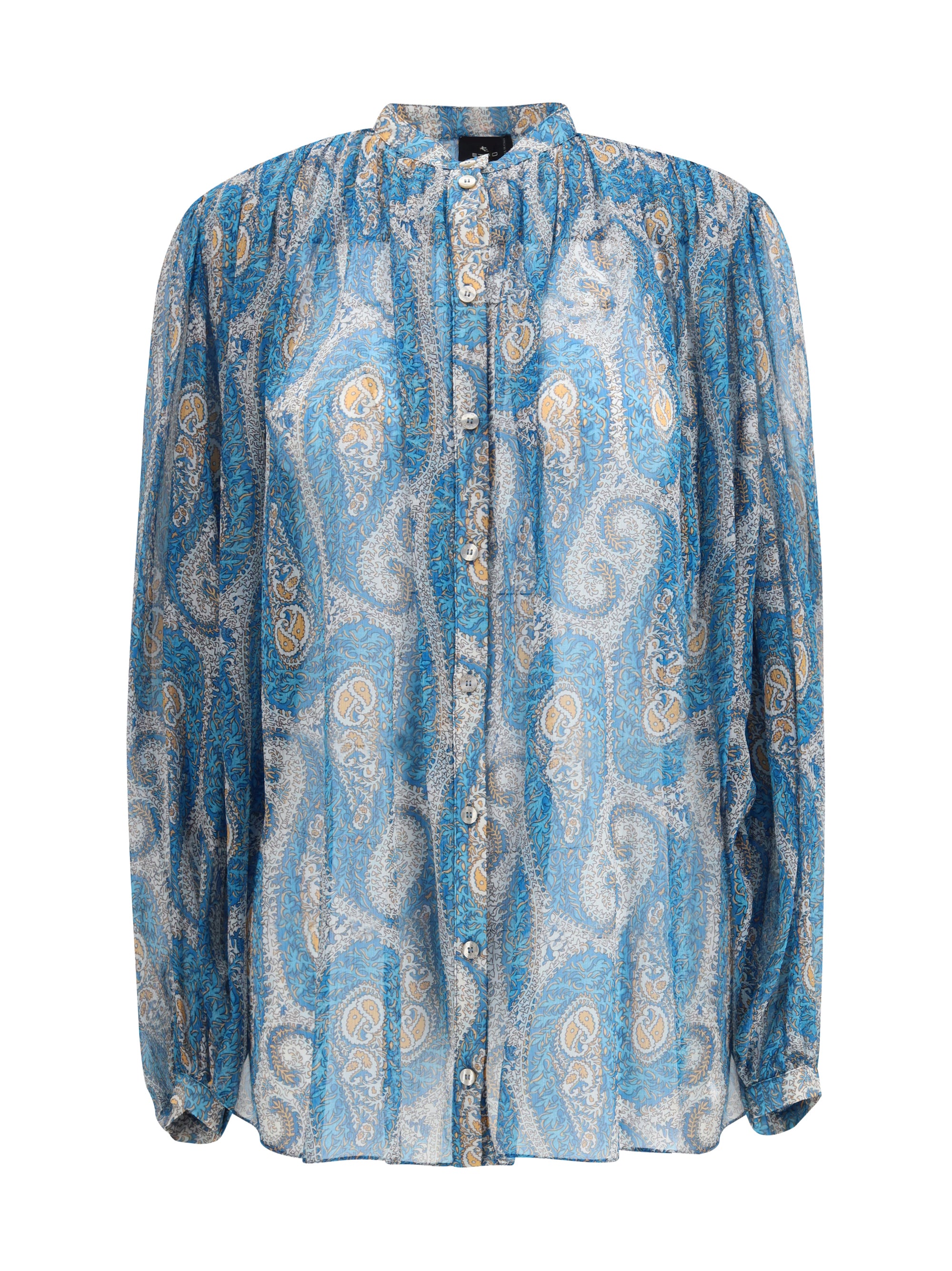 pleated shirt with band collar