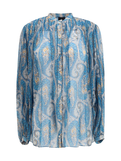 pleated shirt with band collar