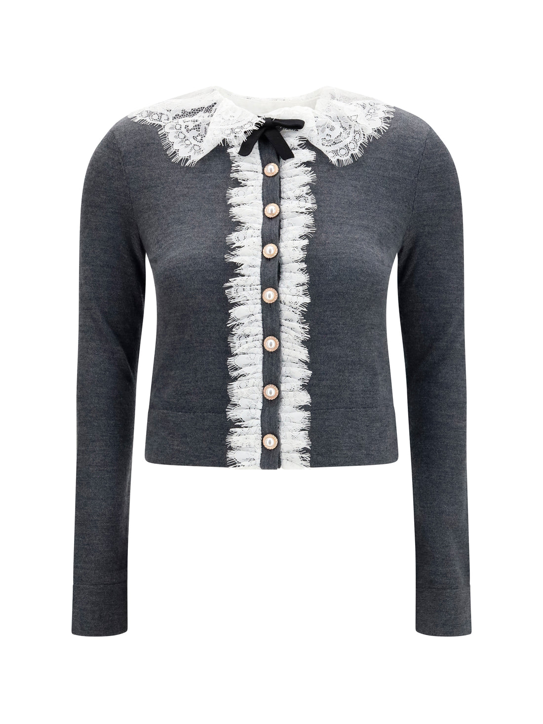 SELF-PORTRAIT L knit cardigan with lace collar