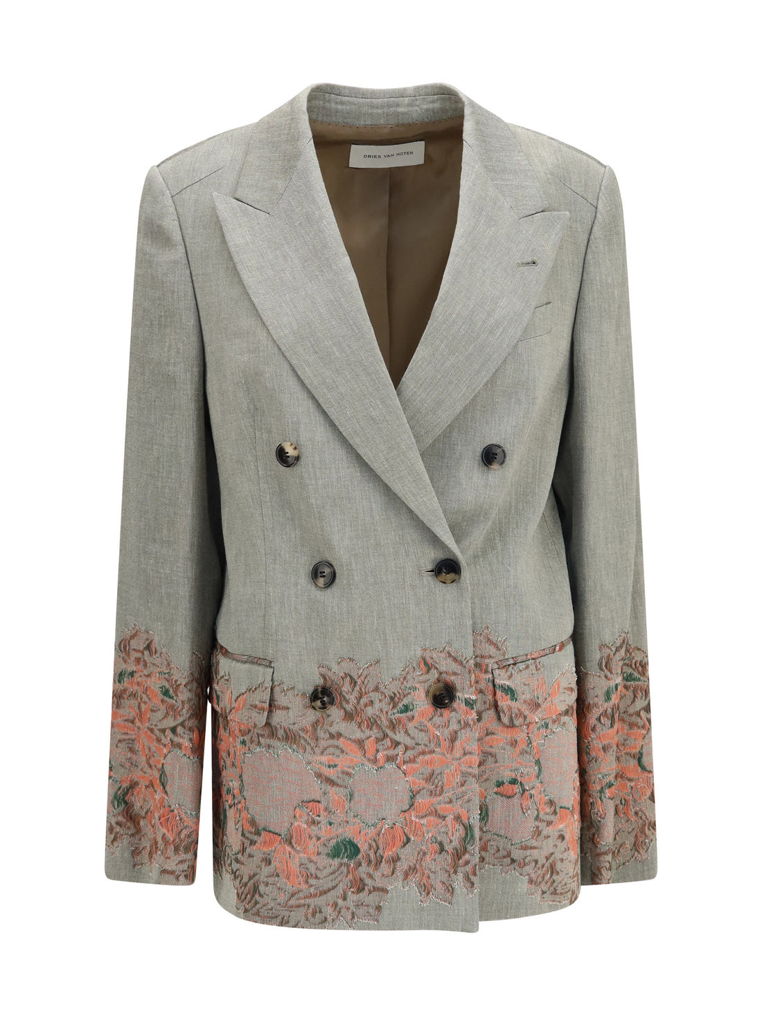 DRIES VAN NOTEN 36 double-breasted linen and cotton-blend blazer with embroidery