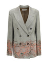 double-breasted linen and cotton-blend blazer with embroidery