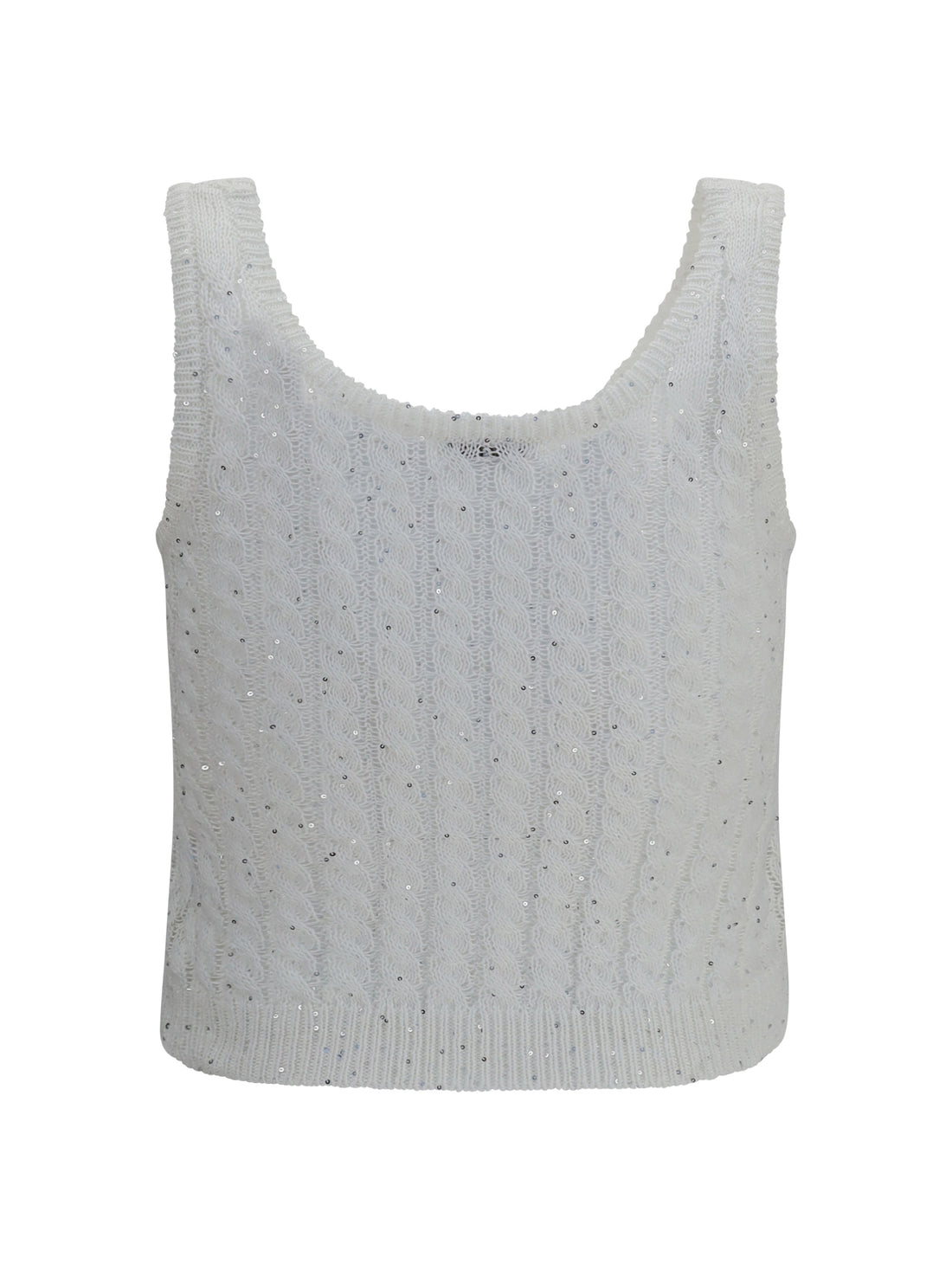 BRUNELLO CUCINELLI XXS white linen knit tank top with sequins