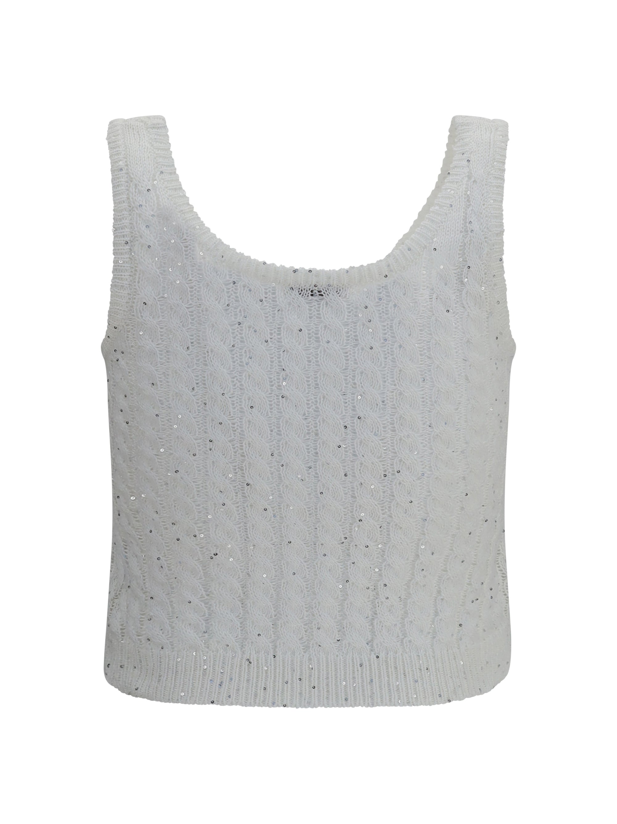 white linen knit tank top with sequins