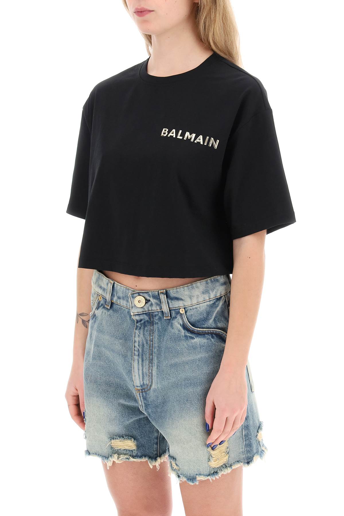 cropped t-shirt with metallic logo