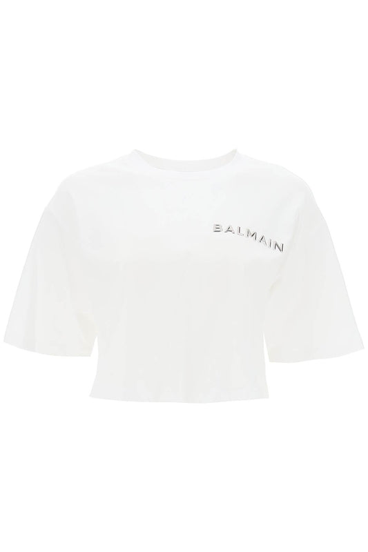 cropped t-shirt with metallic logo